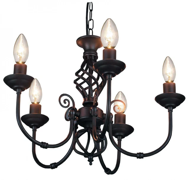 5 Arm Chandelier Traditional Barley Twist Ceiling Light Fitting Pendant Black