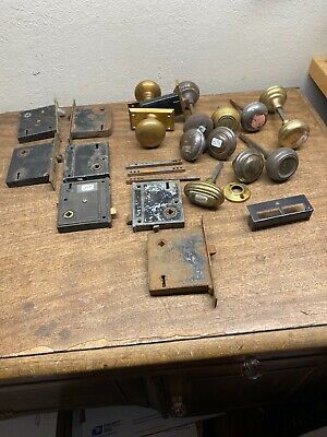 Vintage Lot of Doorknobs, Latches and Hardware some brass ~ steel Salvage As Is