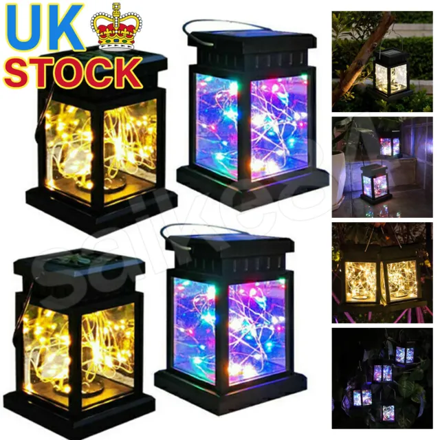 Solar Powered LED Hanging Lantern Lights Waterproof Outdoor Garden Lawn Lamp UK