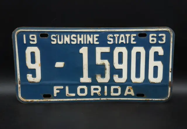 1963 Florida SUNSHINE STATE License Plate # 9 - 15906