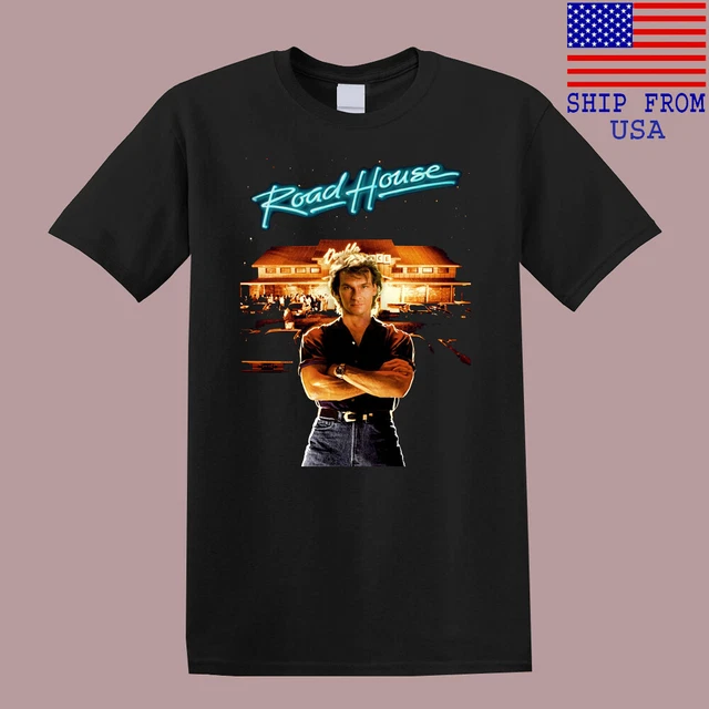 ROADHOUSE PATRICK SWAYZE Retro Movie Logo Men's Black TShirt Size S