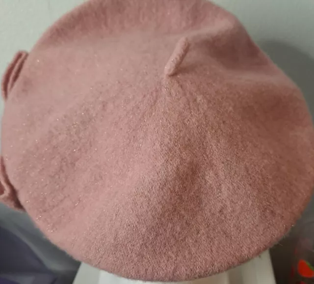 Monsoon Girls Beret Hat Age 6 - 13 Dusky Pink Glitter 70% Wool 3