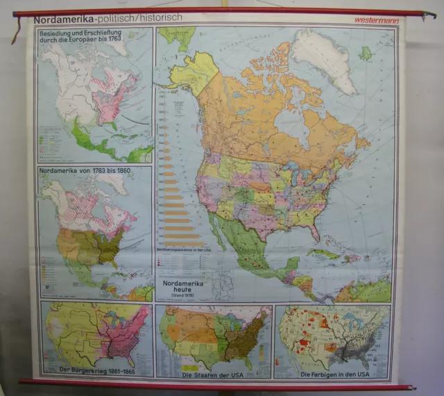 Schulwandkarte USA Karte Nordamerika Entdeckung 1492-1970 200x196 Geschichte map