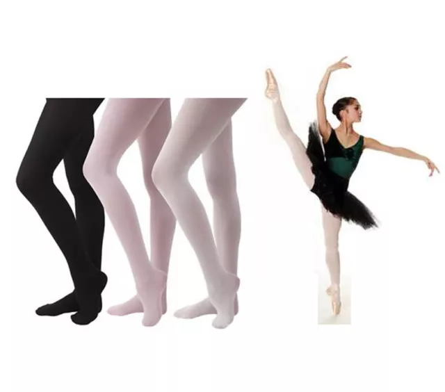 Girls Kids Childrens BALLET DANCE TIGHTS Pink White Footless Footed Convertible