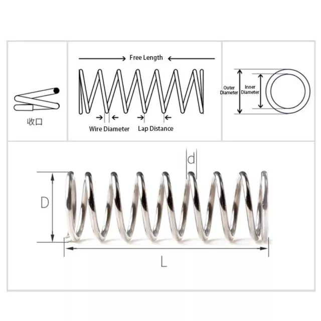 Molle a pressione pressione piccolo filo a molla Ø0,2 mm Ø0,3 mm Ø0,4 mm - 304 acciaio inox 2