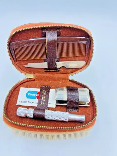 Vintage Gillette Grooming Toiletry Shaving Travel Kit w/ Brush Made in England