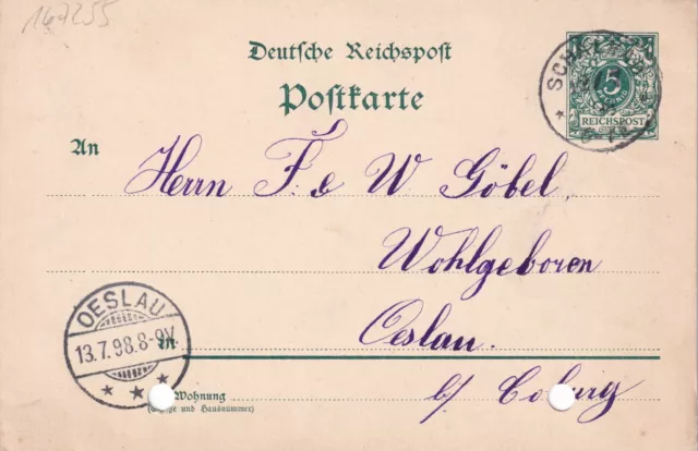 DR - Ganzsache 5 Pf. Krone/Adler, Schalkau - Oeslau 12.7.1898