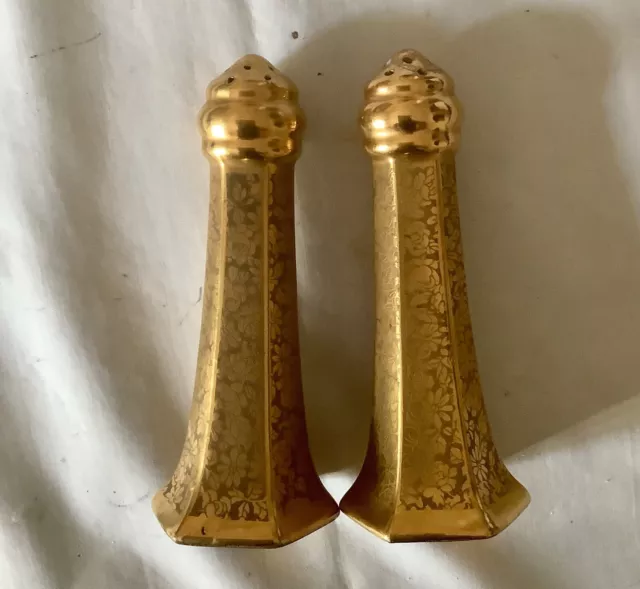 Vintage Pickard Gold Encrusted Floral Salt and Pepper Shakers