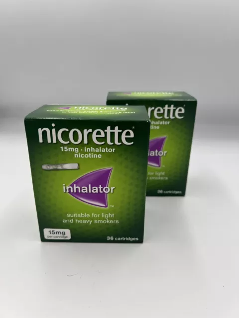 2x Nicorette Inhalator 15mg 36 Nicotine Cartridges - Brand New Box  -