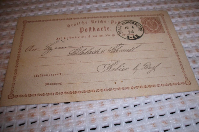 Königshütte Oberschlesien Chorzów 1874 Ganzsache nach Kobier Kreis Pless
