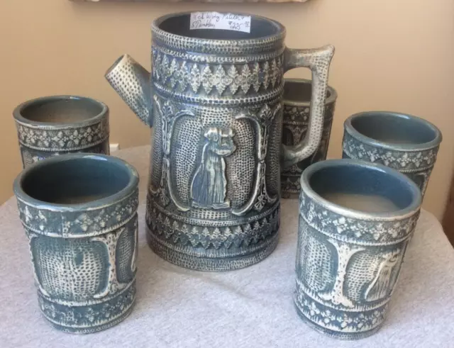 Red Wing Pottery Stoneware Pitcher w/5 Tumblers