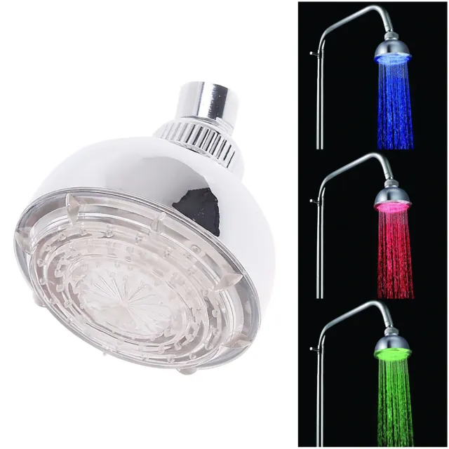 LED Shower Head Temperature 3 Color Changing 4 Inch Square ABS Finish 12 Leds