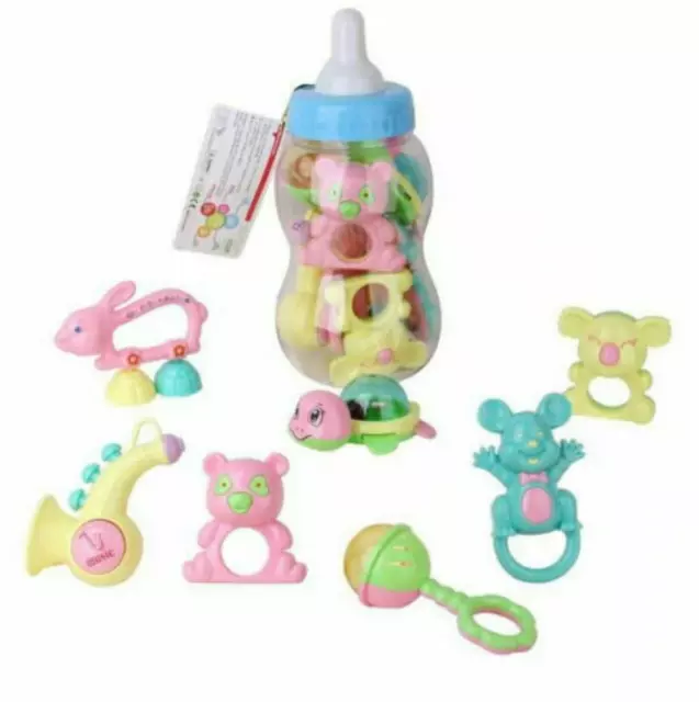 Baby Rattle Teether Toy Set Newborn Toys with Giant Bottle Gift for Baby