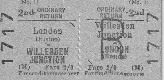British Rail 2Nd Ordinary Return Ticket From London (Euston)To Willesden Jcn
