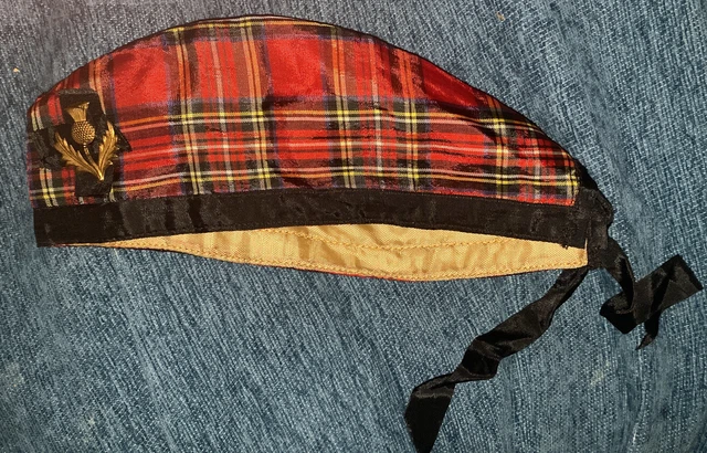 Scottish Glengarry Cap Hat Tartan Plaid Copper Thistle Emblem Scotland Tradition