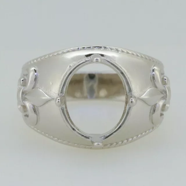 Bague semi-montée en argent sterling 925, réglage OV 12x10mm, fleur de lys,...