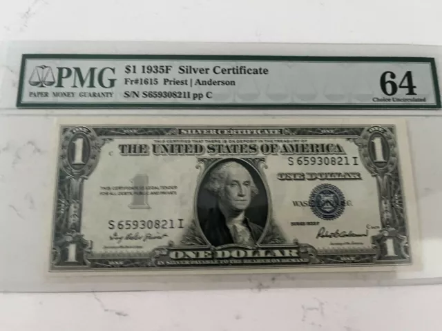 1935-F $1 SILVER CERTIFICATE S-I Block PMG 64 Fr 1615