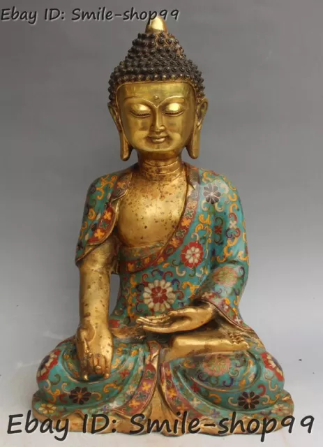 13"Dynasty Cloisonne Bronze Gild Sakyamuni Shakyamuni Amitabha Buddha Statue