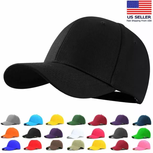 Plain Solid Baseball Cap Strap Back Adjustable Blank Hat Polo Style Visor Caps