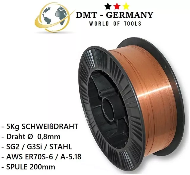 (2,59€/Kg) 5KG SG2 Ø 0,8mm G3Si SCHWEIßDRAHT MIG / MAG Schutzgas Stahldraht Co2