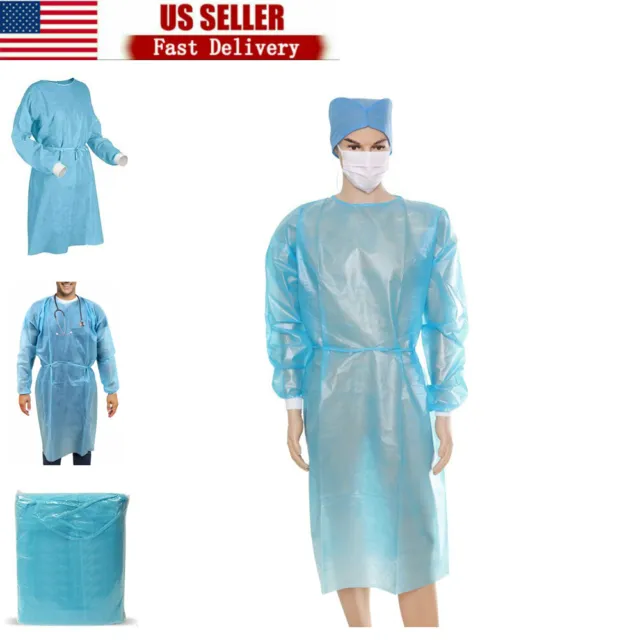 Medical Disposable Isolation Gowns Lab Dental Coat PPE Blue 10/50/100 PK