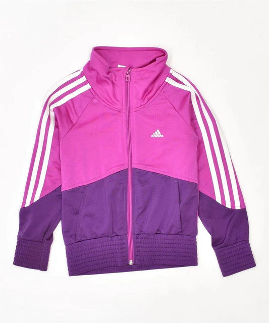ADIDAS Girls Tracksuit Top Jacket 7-8 Years Pink Colourblock Polyester GC02