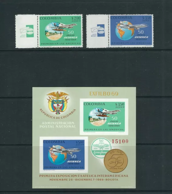 Colombia 1969 Airmails Avianca (Scott C520-C522) VF MNH Leggere Descr.