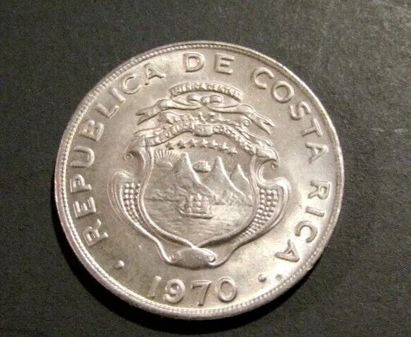 Costa Rica 1970 1 Colon unc Coin Small Ship 7 Stars