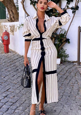 ZARA NEW ECRU STRIPED SHIRT DRESS Size M Ref. 8454/359