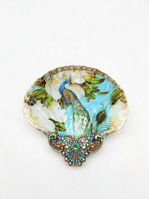 Beautiful Peacock Sea Shell Decorative Bowl For Jewelry Holder By Rtismary -A35*