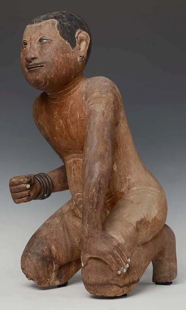 Early 19th Century, Early Mandalay, Antique Burmese Wooden Sitting Figure