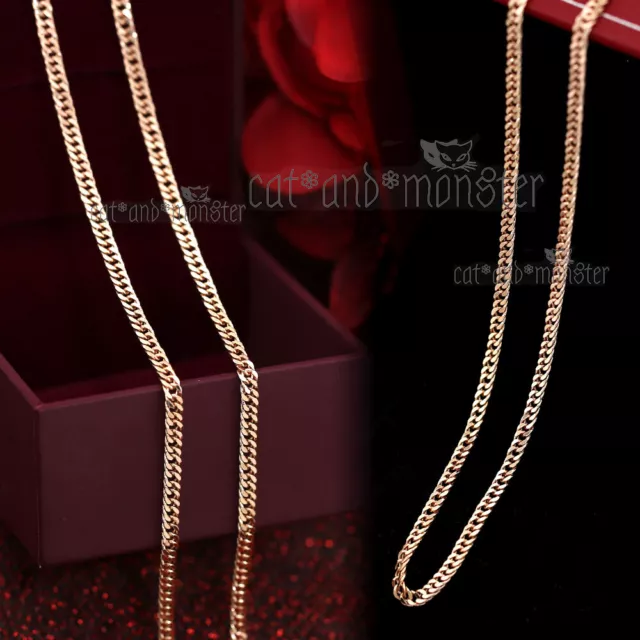 18K Rose Gold Gf Cuban Curb 3Mm Band Diamond Cut Mens Womens Chain Necklace 50Cm