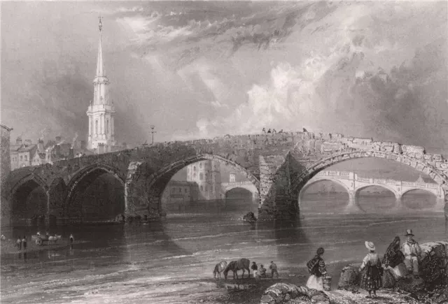 The Twa Brigs, Ayr; the old & new bridges. Ayrshire. Scotland. BARTLETT 1838