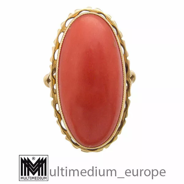 Großer 750er Gold Ring Koralle large oval coral 18k 30er 50er Jahre