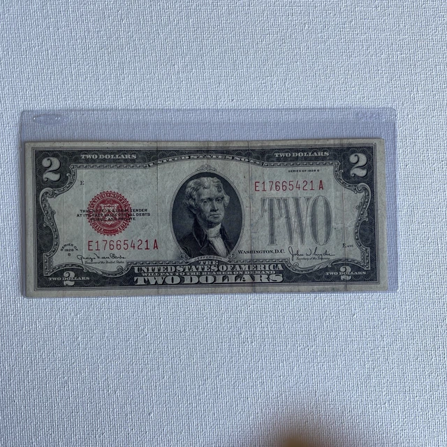 1928 G Red Seal $2 Two Dollar Bill United States Legal Tender Note