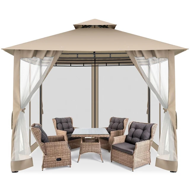 3X3M Pavillon Festzelt Gartenpavillon mit Moskitonetz Pergolen UV-Schutz