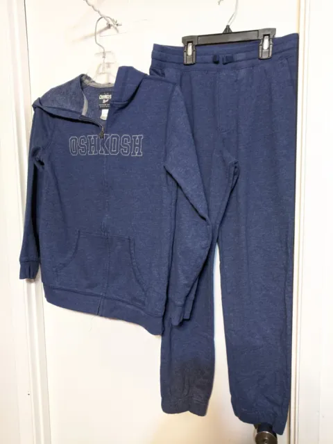 Oshkosh B'gosh Boys Blue Sweat Outfit Long Sleeves Full Zip Hoodie Size 14