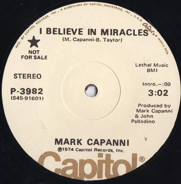 Mark Capanni " I Believe In Miracles " New 12 Dance Disco Soul Funk Boogie