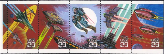 USA 1993 Space Fantasy/Astronauts/Spaceship/Rockets/Planets 5v bklt pane (b517d)