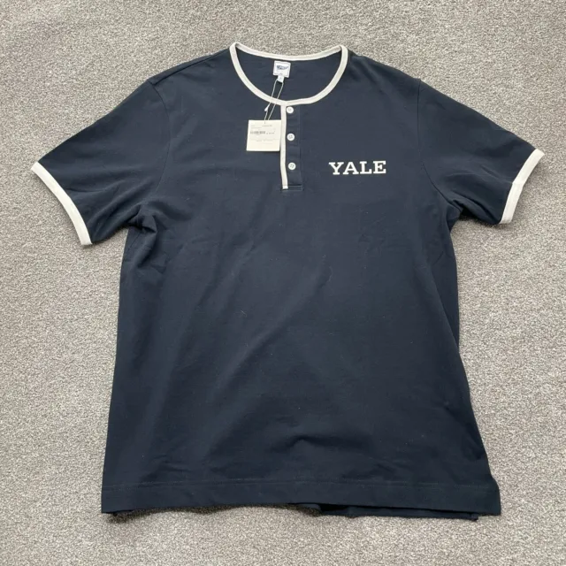 J. Press Shirt Adult Large Navy Blue Henley Neck Yale Logo Short Sleeve Ringer