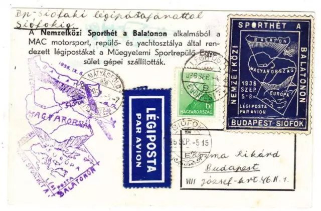 Ungarn Sc #471-BUDEPEST 1936/September/4-MATYASFOLD September/5/1936AIR Post T