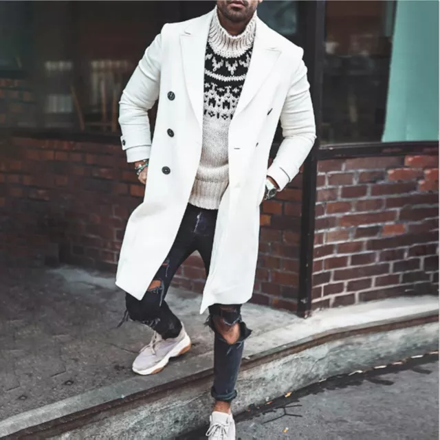 Mens Trench Coat Double Breasted Winter Warm Outwear Long Jacket Woolen Overcoat 6