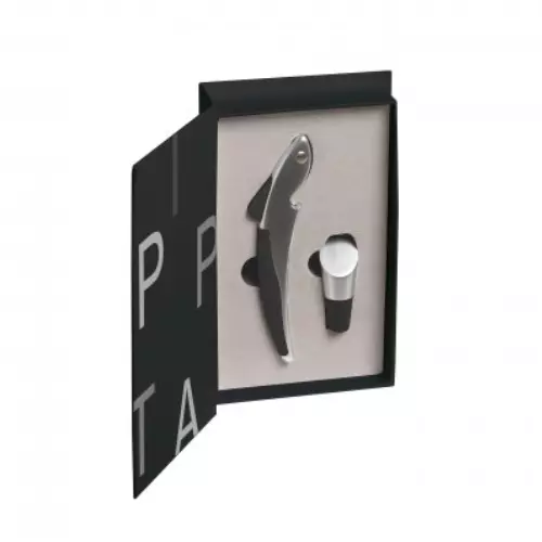 Set 2 Pz Cavatappi E Tappo In Acciaio Inox Apribottiglia Confezione Regalo