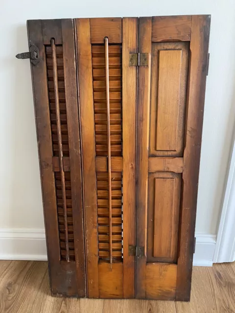 Rustic Bi-Fold Wood Louvered Panel Plantation Window Shutter Vintage Salvage