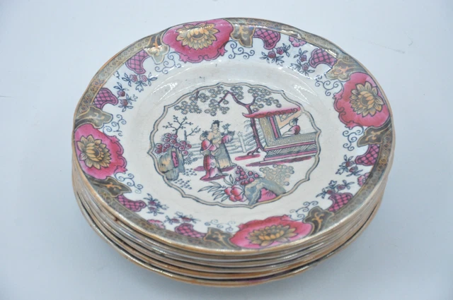 Ancien service 6 Assiettes Canton 1860 dessin édité par Boch Frères