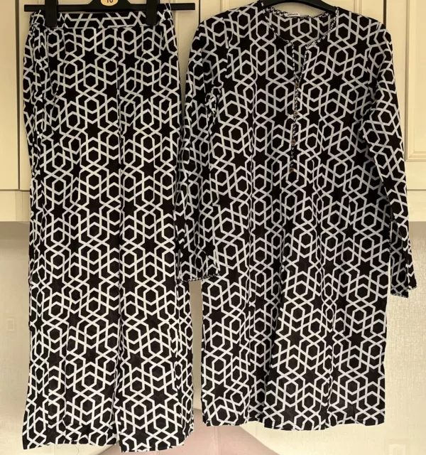 Asian Geometric Size 10 Suit Trouser Set Shalwar Kameez Kaftan Pakistani Indian