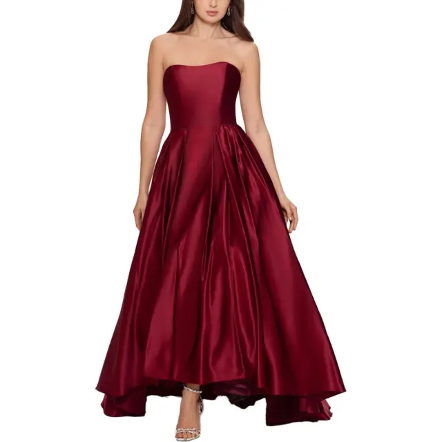 Betsy & Adam Womens Red Pleated Maxi Evening Dress Gown Petites 10P BHFO 8420