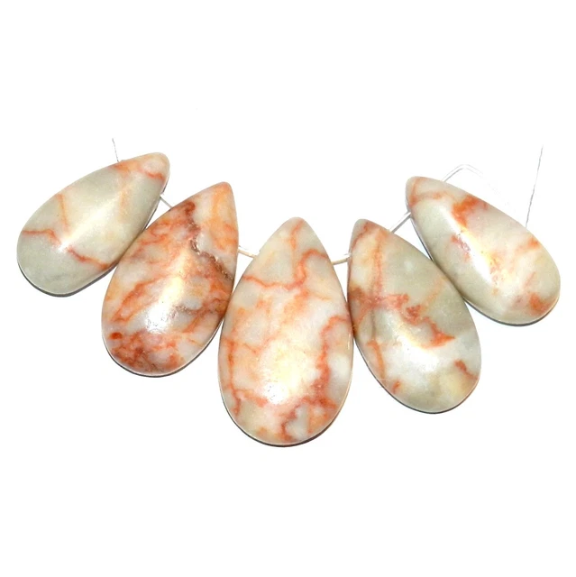 NG2116 Redline Marble 26mm - 30mm Teardrop 5-piece Gemstone Pendant Bead Set