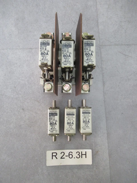 6 X Lindner NH-C00 Assurance 80A 500V Avec Porte-Fusibles Pour 3 Pièces Sécurité