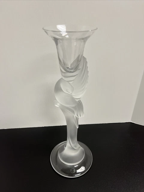 Igor Carl Faberge Signed Frosted French Crystal Dove Candlestick Holder